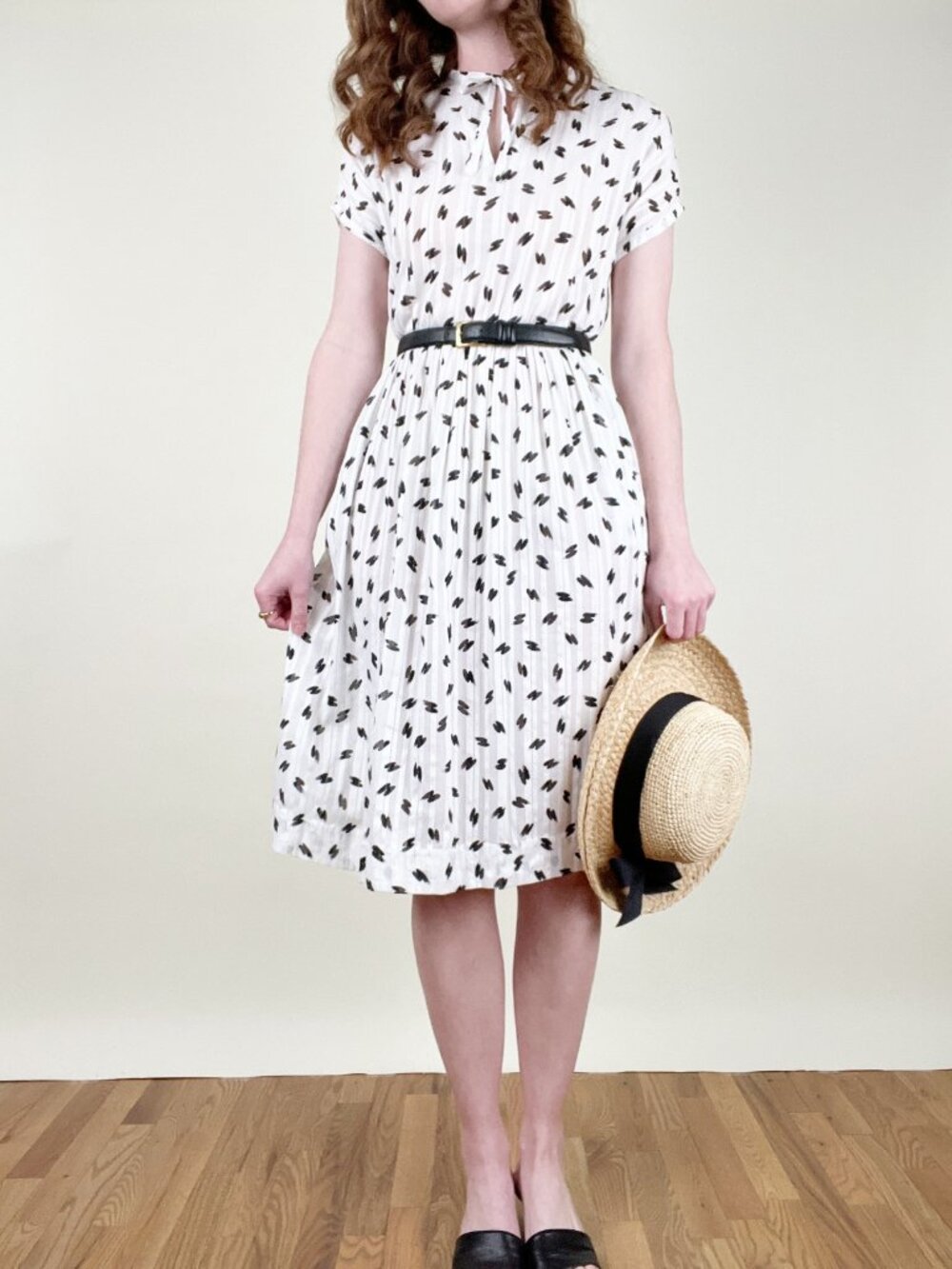 Vintage 80s Midi Sun Dress Fit & Flare 50s MCM Inspired Sundress Summer Casual - Picture 5 of 5
